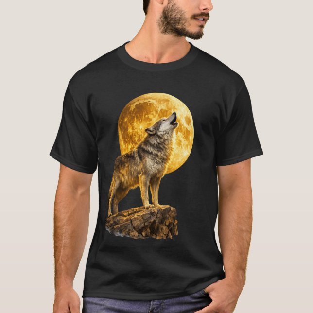 Camiseta Lobo Uivando para a Lua – Noite Escura Selvagem (Frente)