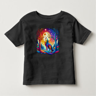 Camiseta Lobo Uivando Sob um Céu Surrealista