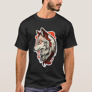 Camiseta Lobo Vermelho e Branco pintando lobo