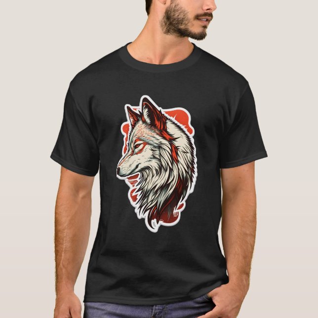 Camiseta Lobo Vermelho e Branco pintando lobo (Frente)