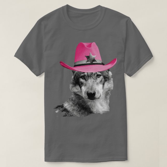 Camiseta Lobo Vestindo cowboy rosa (Frente do Design)