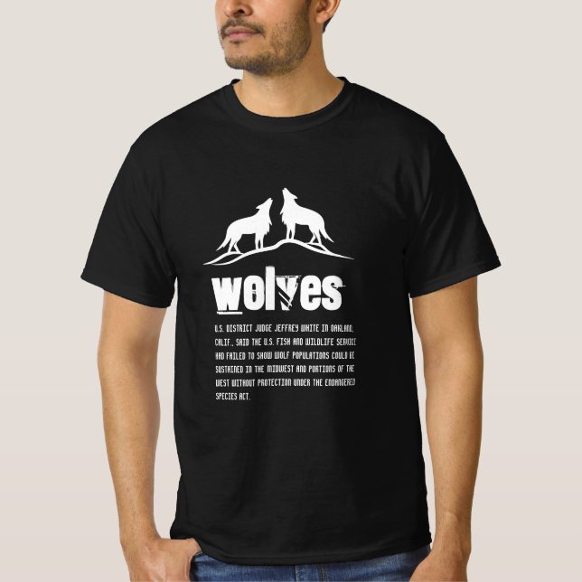 Camiseta Lobos brancos modernos e texto para ele negro (Frente)