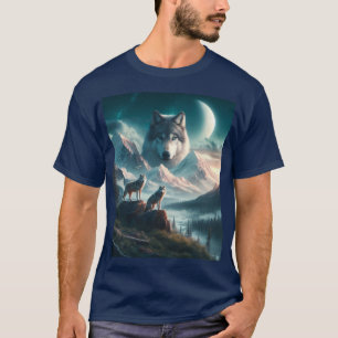 Camiseta Lobos Cinzentos ao Crepúsculo com Montanha
