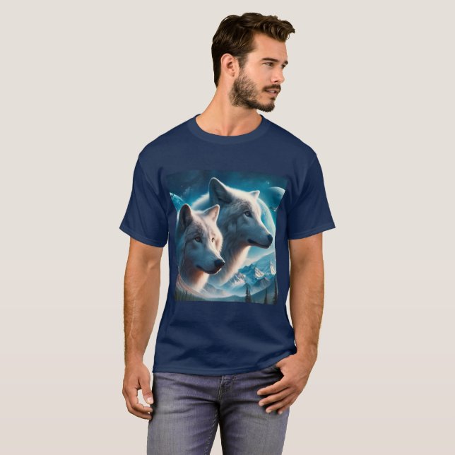 Camiseta Lobos Cinzentos Azuis Masculinos  (Frente Completa)