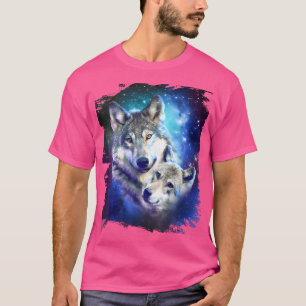 Camiseta Lobos da Família Lobo Espacial Cósmica Enfrentados