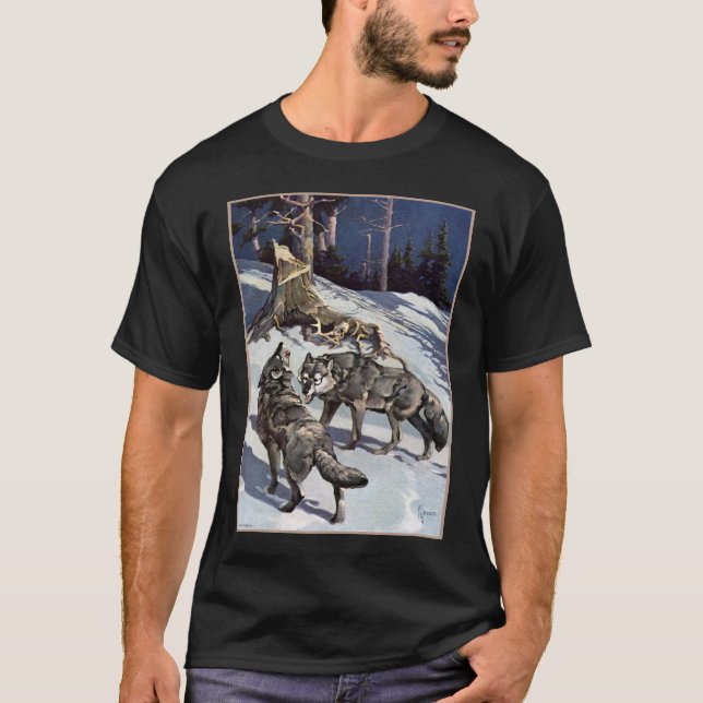 Camiseta Lobos do inverno (roupa escuro) (Frente)