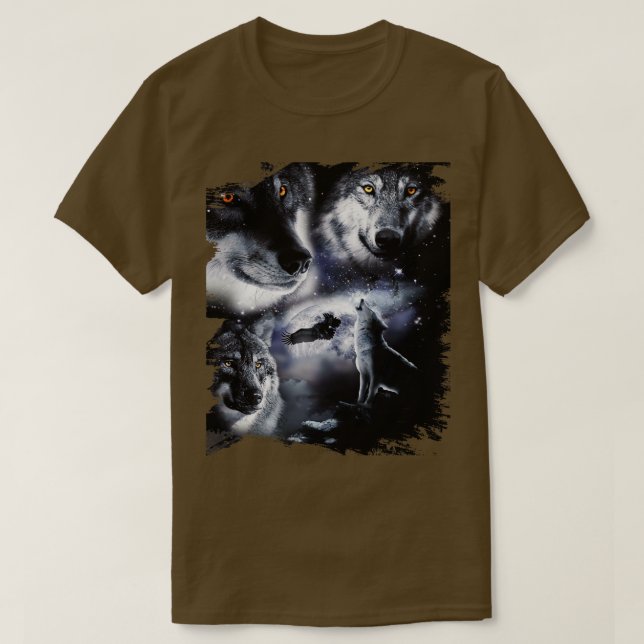 Camiseta Lobos Espaciais 3 Três Lobo-Neve A Uivar Na Lua (Frente do Design)