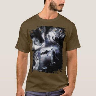 Camiseta Lobos Espaciais 3 Três Lobo-Neve A Uivar Na Lua