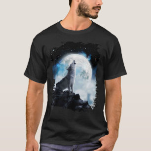Camiseta Lobos-Lobos-Espaciais Cósmicos A Uivar Na Lua
