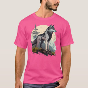 Camiseta Lobos-Lobos-Lobos-Cinza Floresta-Montanha Lobo-Lua