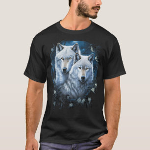 Camiseta Lobos na Floresta por Noite Lua Fantasia Art Wi
