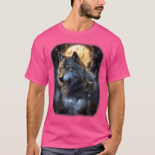 Camiseta Lobos na Floresta por Noite Lua Fantasia Art Wi