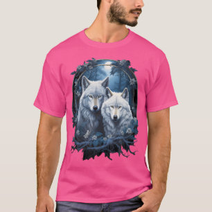 Camiseta Lobos na Floresta por Noite Lua Fantasia Art Wi
