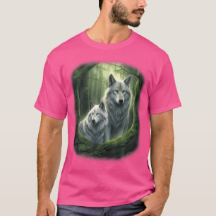 Camiseta Lobos na Floresta por Noite Lua Fantasia Art Wi