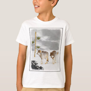 Camiseta Lobos na Pintura da Neve - Arte Original sobre a V