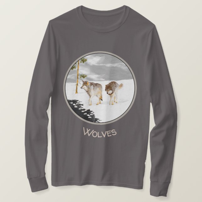 Camiseta Lobos na Pintura da Neve - Arte Original sobre a V (Frente do Design)