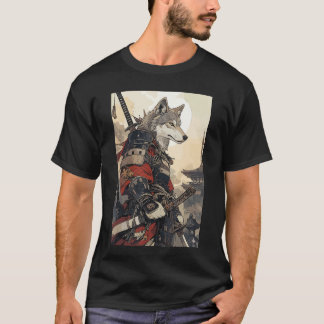 Camiseta Lobos Samurai para Mulheres Homens Vintage Japonês