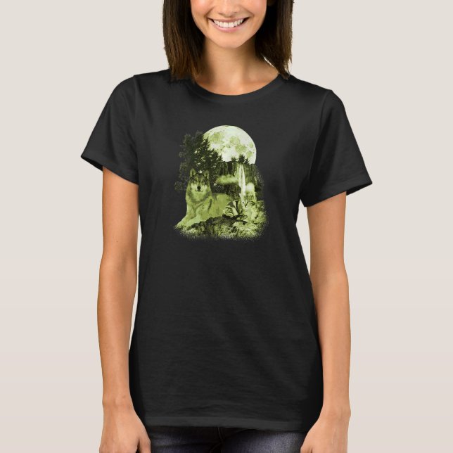 Camiseta Lobos Selvagens Vidas Animais Cachorros Lua Lobo E (Frente)