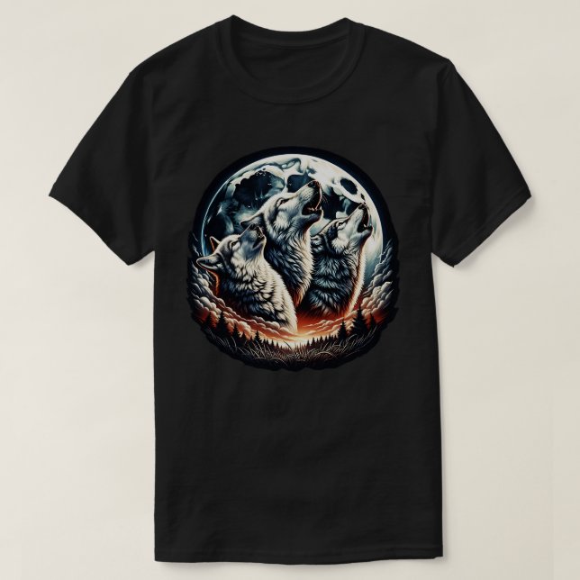 Camiseta Lobos uivando à Lua (Frente do Design)
