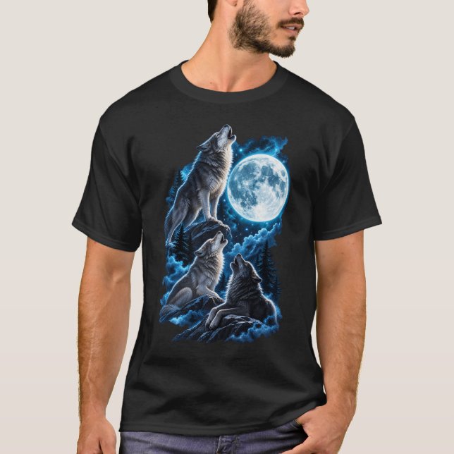Camiseta Lobos Uivando Arte de Parede Lua Cheia – Matilha d (Frente)