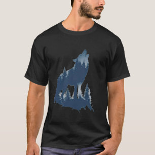 Camiseta Lobos uivando em frente à lua e lobo-da-floresta