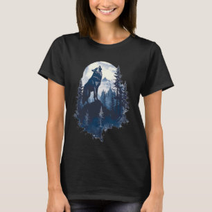 Camiseta Lobos uivando em frente à lua e lobo-da-floresta