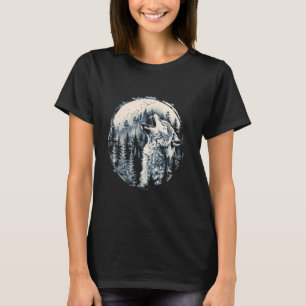 Camiseta Lobos uivando em frente à lua e lobo-da-floresta