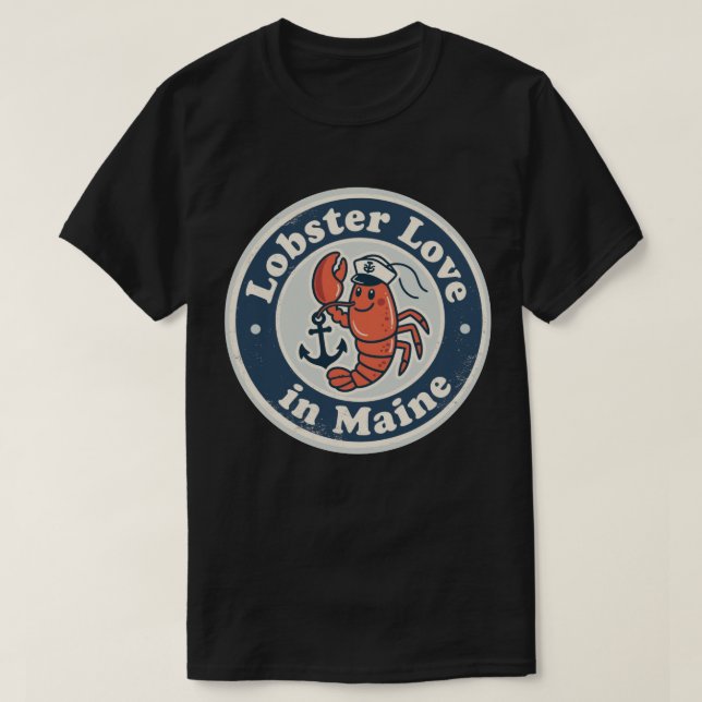 Camiseta Lobster Love_ Maine Maritime Trabalho de arte (Frente do Design)