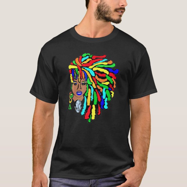 Camiseta Locais Coloridos Lado Afro Dreadlocks Cabelo Natur (Frente)
