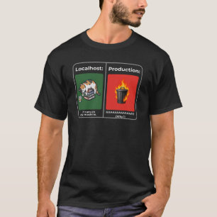 Camiseta Localhost vs Produção Inferno do Desenvolvedor T-