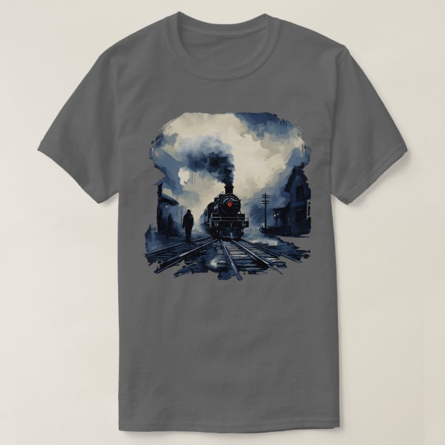 Camiseta Locomotiva a vapor da estação ferroviária (Frente do Design)