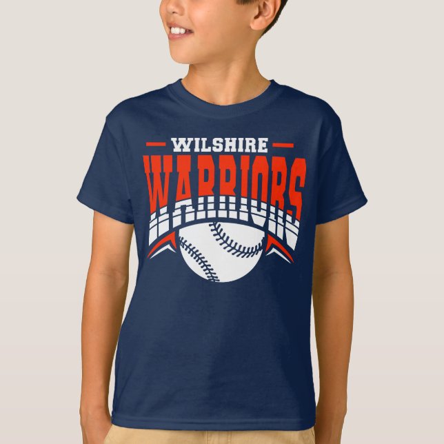 Camiseta Logotipo Branco de Baseball de Guerreiros Wilshire (Frente)