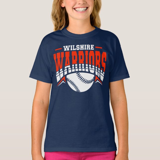 Camiseta Logotipo Branco de Baseball de Guerreiros Wilshire (Frente)