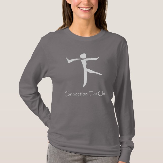 Camiseta Logotipo branco de longa folga da mulher Tai Chi (Frente)