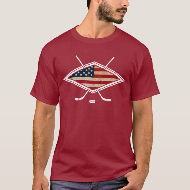 Camiseta Logotipo da bandeira de hóquei nos EUA (Frente)