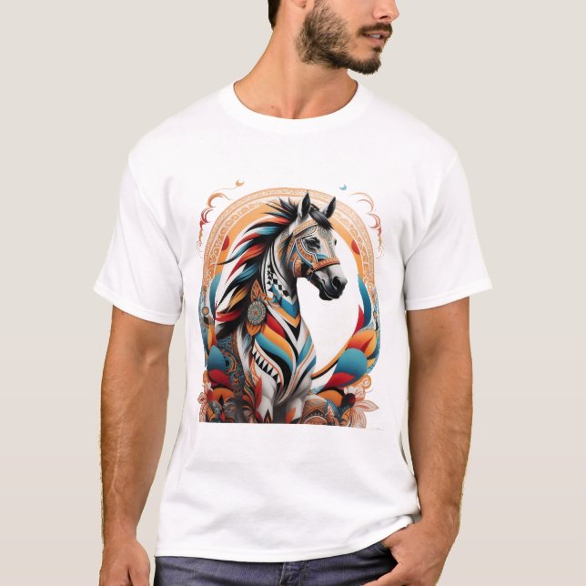 Camiseta Logótipo da bebida espirituosa de cavalo tribal (Frente)