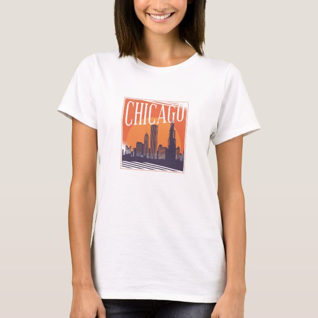 Camiseta Logotipo da Cidade Skyline de Chicago Illinois (Frente)