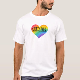 Camiseta logotipo da creekside em um coração de arco-íris