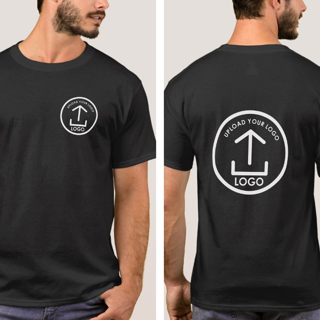 Camiseta Logotipo da empresa personalizado preto duplo (Custom Company Logo Double Sided Black T-Shirt)