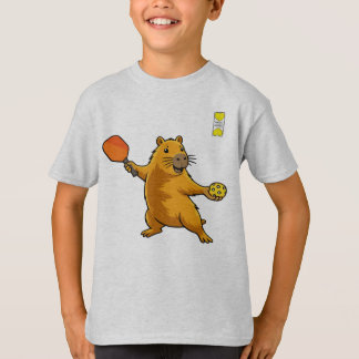 Camiseta logotipo da Friendly Pickleball e capivara com rem