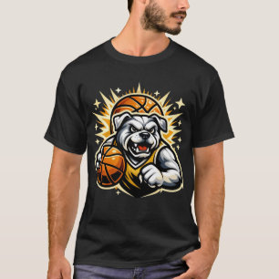 Camiseta Logotipo da Mascote Bulldog de Basquetebol – Creme