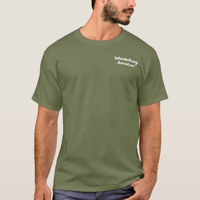 Camiseta Logotipo da Montanha Branca (Traseira) para Aventu (Frente)
