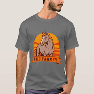 Camiseta Logotipo de fazenda com cavalo ao nascer do sol
