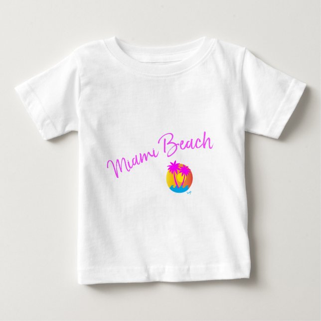 Camiseta Logotipo de Miami-Beach-sun-palms-pink (Frente)