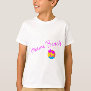 Camiseta Logotipo de Miami-Beach-sun-palms-pink