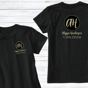 Camiseta Logotipo de Negócios de Florista Preto e Bege Simp