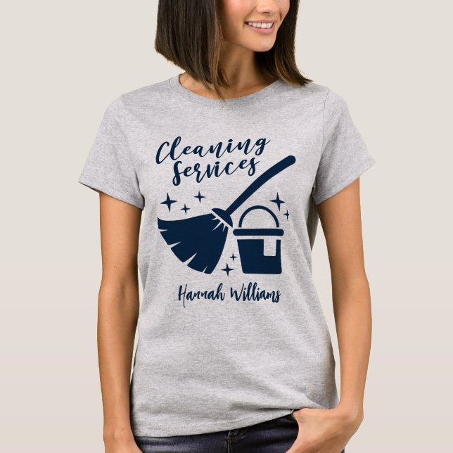 Camiseta Logotipo de serviços de limpeza de cinzas e Marinh (Frente)
