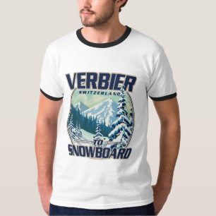 Camiseta logotipo de viagem de snowboard Verbier Suíça