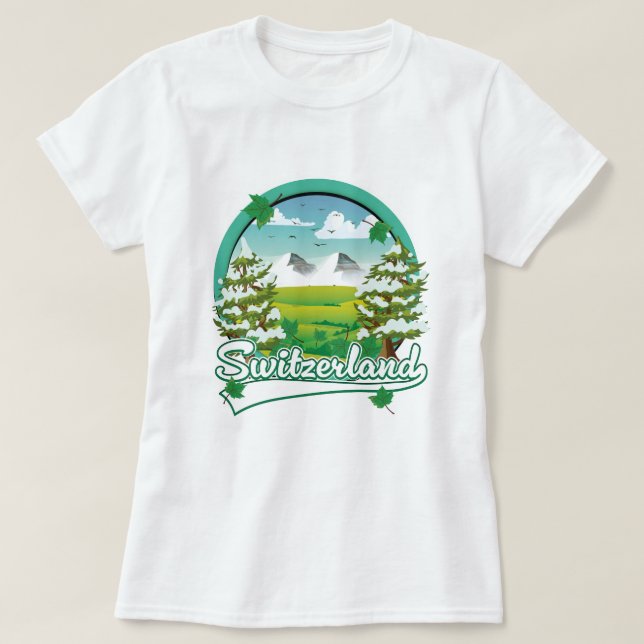 Camiseta logotipo de viagem retrô da Suíça (Frente do Design)