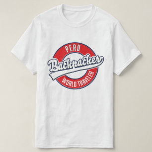 Camiseta Logotipo de viajante mundial de mochilas do Peru.